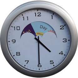 Day Night Clock with moving picture of the sun, stars and moon